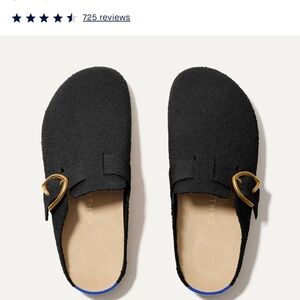 Rothy's Black Mules with Gold Buckle